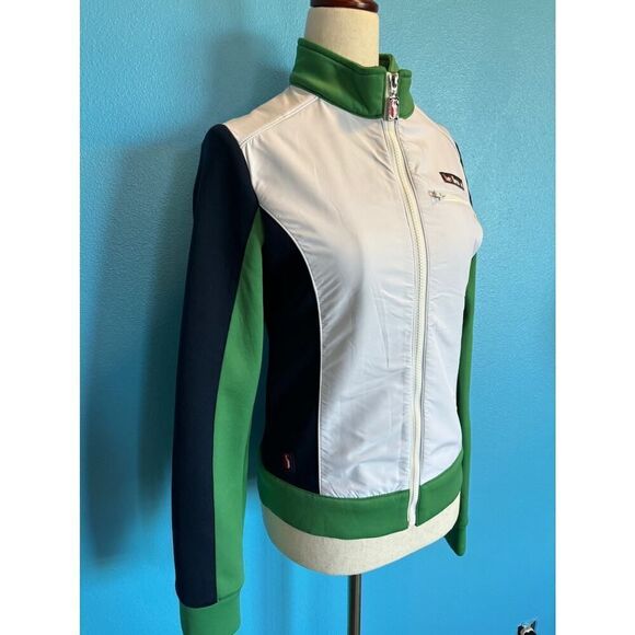 Ellesse Italia Jacket Zipper Close Blue Green "Scuba" Fabric Trim 3 Pockets XS S - Picture 3 of 8